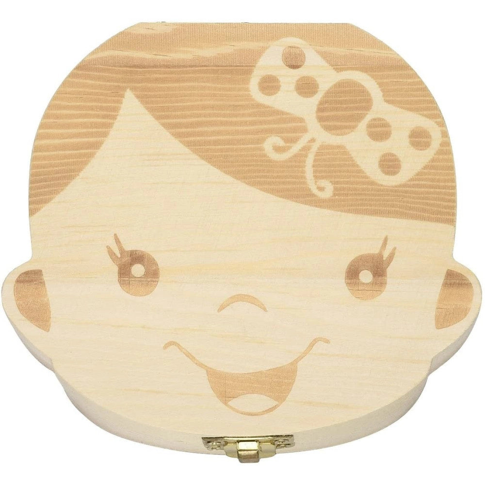 Trade Shop - Porta Dentini Scatola In Legno Per Bambina Femminuccia Cofanetto Ricordi Neonato -