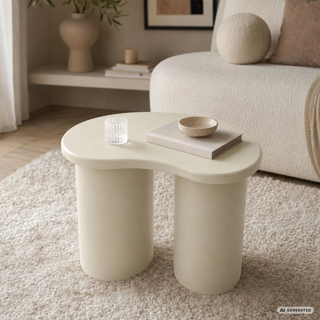 Tavolino da salotto moderno CUBE 41 cm crema con doppia base cilindrica