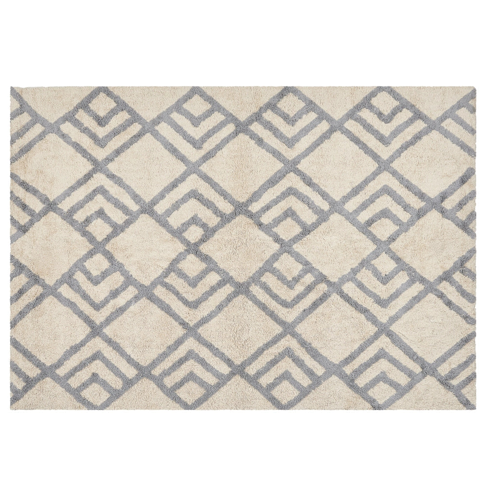 Tappeto beige e grigio 160 x 230 cm cotone fatto a mano motivo geometrico soggiorno camera da letto