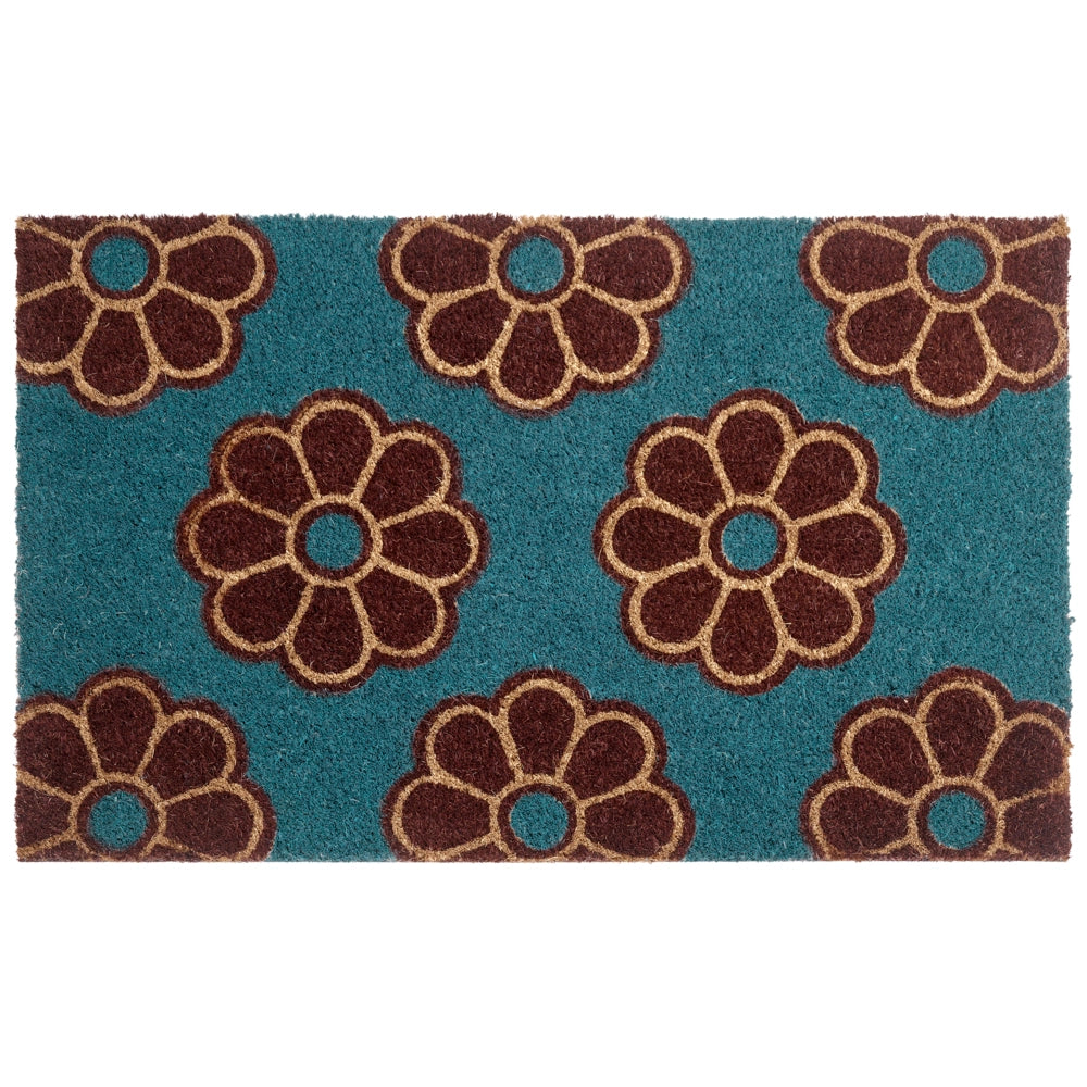 Zerbino in fibra di cocco tappetino blu con fondo in gomma 45 x 75 cm Antiscivolo Decorativo Motivo floreale Zerbino di benvenuto