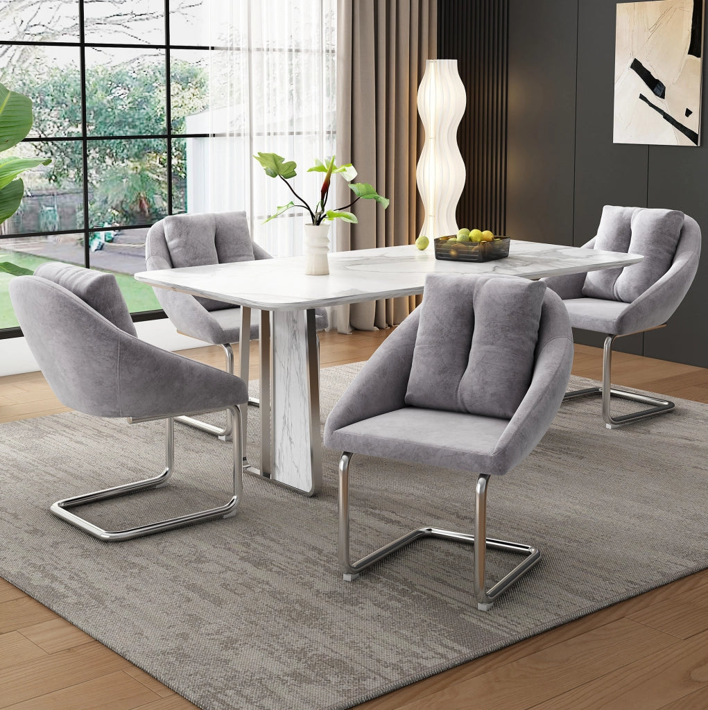 Set di 4 sedie in velluto con struttura in metallo; ergonomiche e confortevoli; grigio