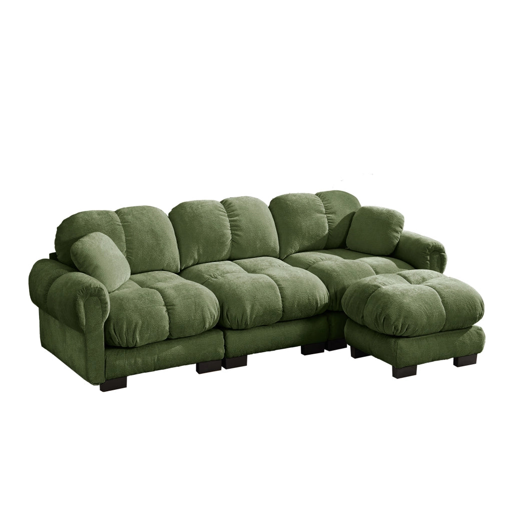 Divano modulare in chenille verde; 260x149x90 cm