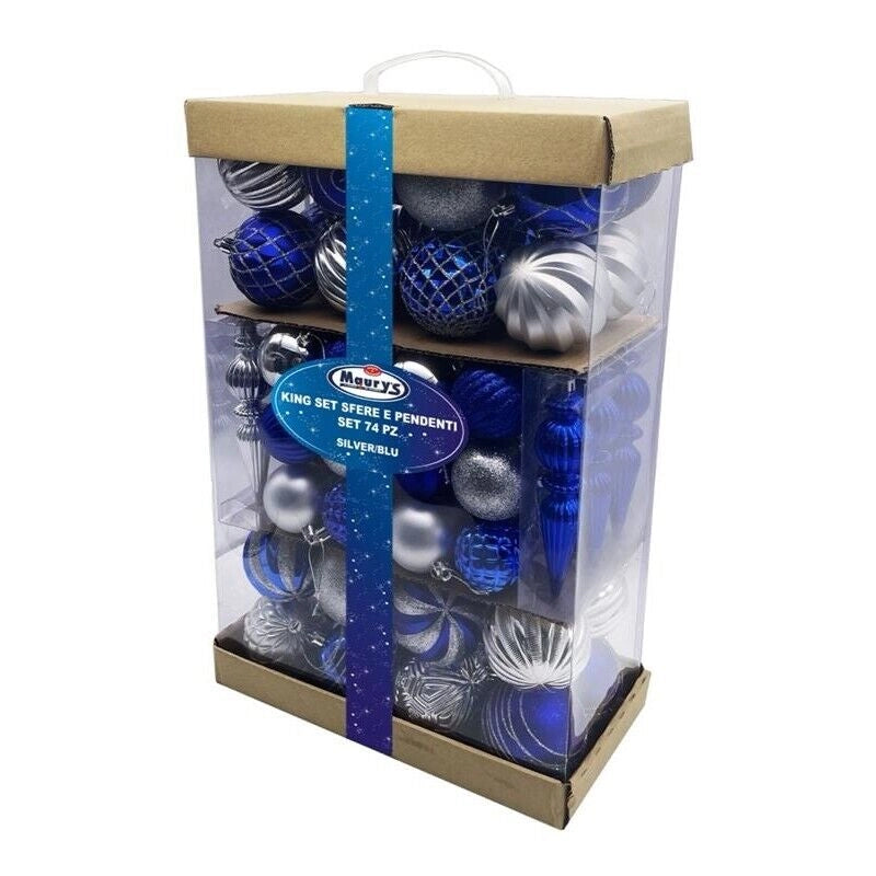 MAURY'S KING SET DA 74 PEZZI DI SFERE E PENDENTI SILVER E BLU
