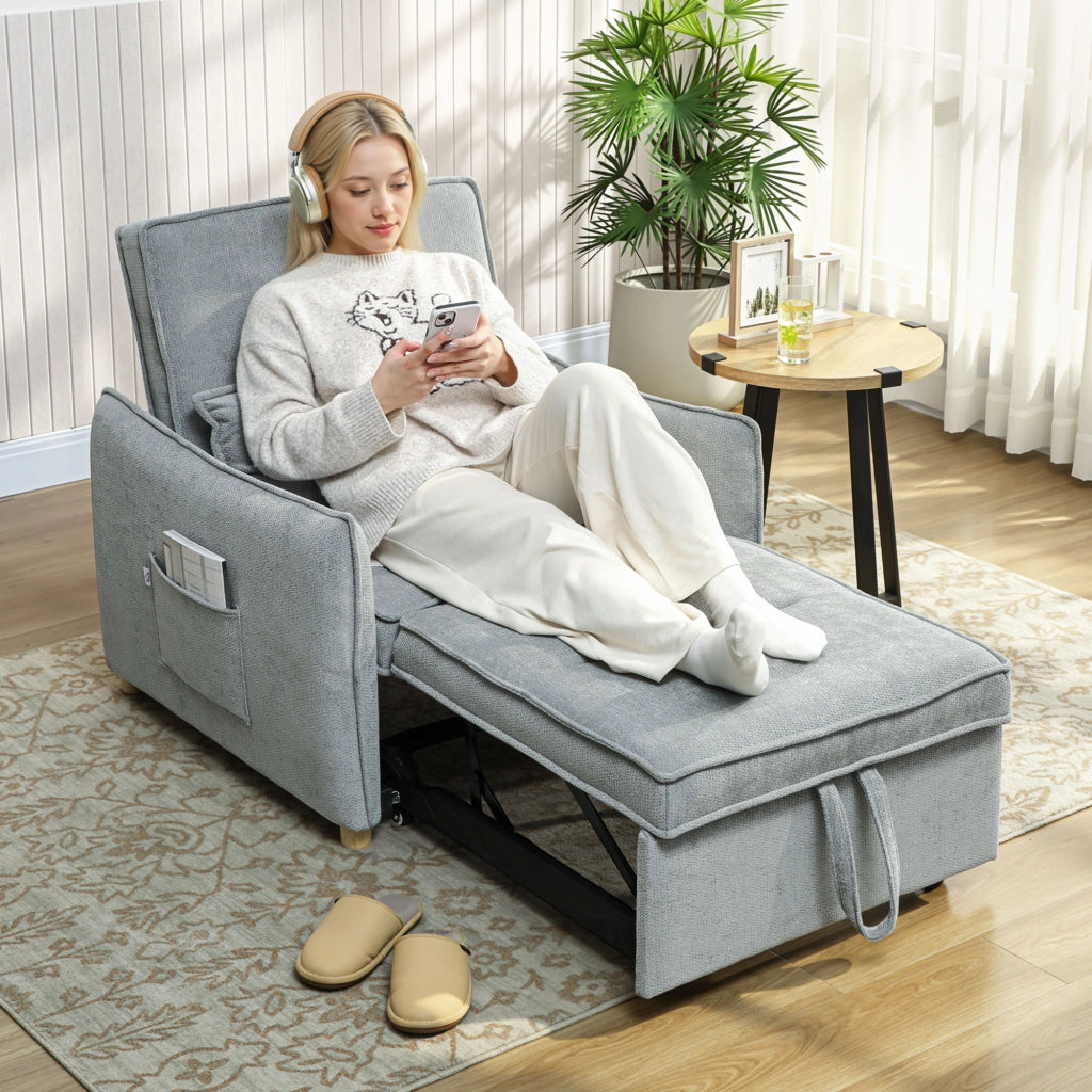 Poltrona letto convertibile 3 in 1 ¨C Xylo ¨C tessuto chenille grigio 88x84x87cm