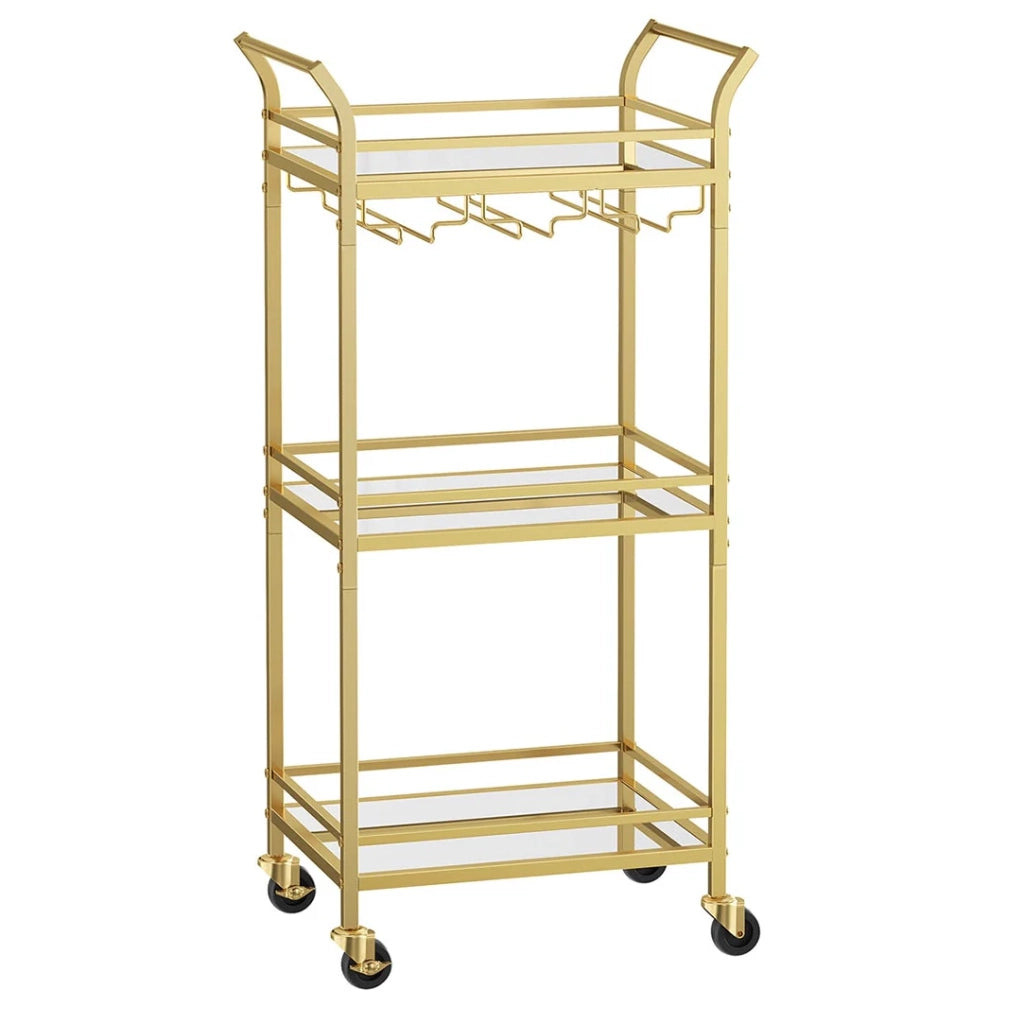 Carrello da cucina a 3 ripiani con ruote 30 x 468 x 92 cm maniglia in vetro riflettente carrello di servizio per piccoli spazi cucina sala da pranzo bagno soggiorno oro 2_0004991