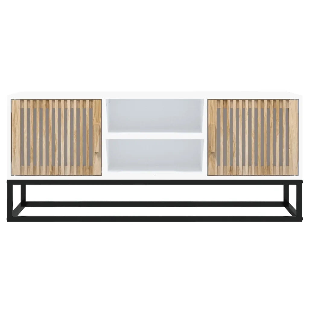 Mobile Porta TV Bianco 105x30x45cm in Legno Multistrato e Ferro 352097
