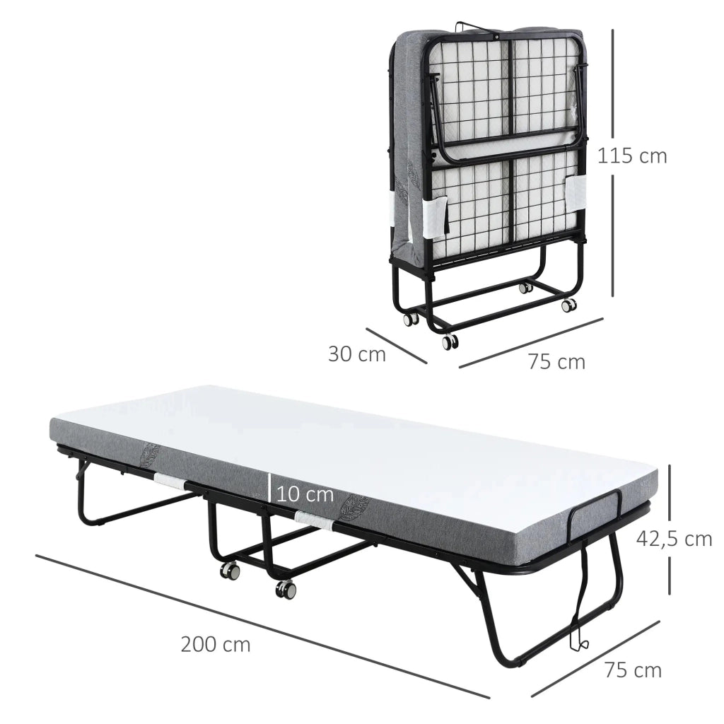 Letto pieghevole per ospiti con ruote, struttura in acciaio, bianco, 200x80x42,5 cm
