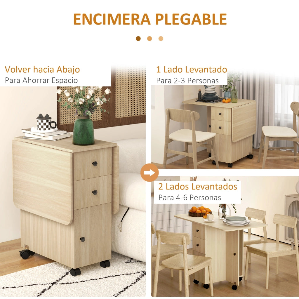 Tavolino pieghevole con ruote e ali ¨C zephmum ¨C naturale 120x60x76,5 cm