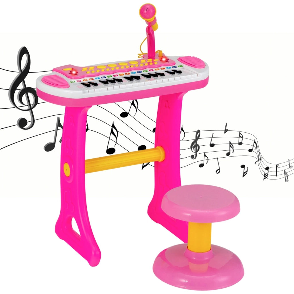 Pianoforte digitale per bambini 3+ anni con microfono e luci 31 tasti, Tastiera elettronica portatile Rosa