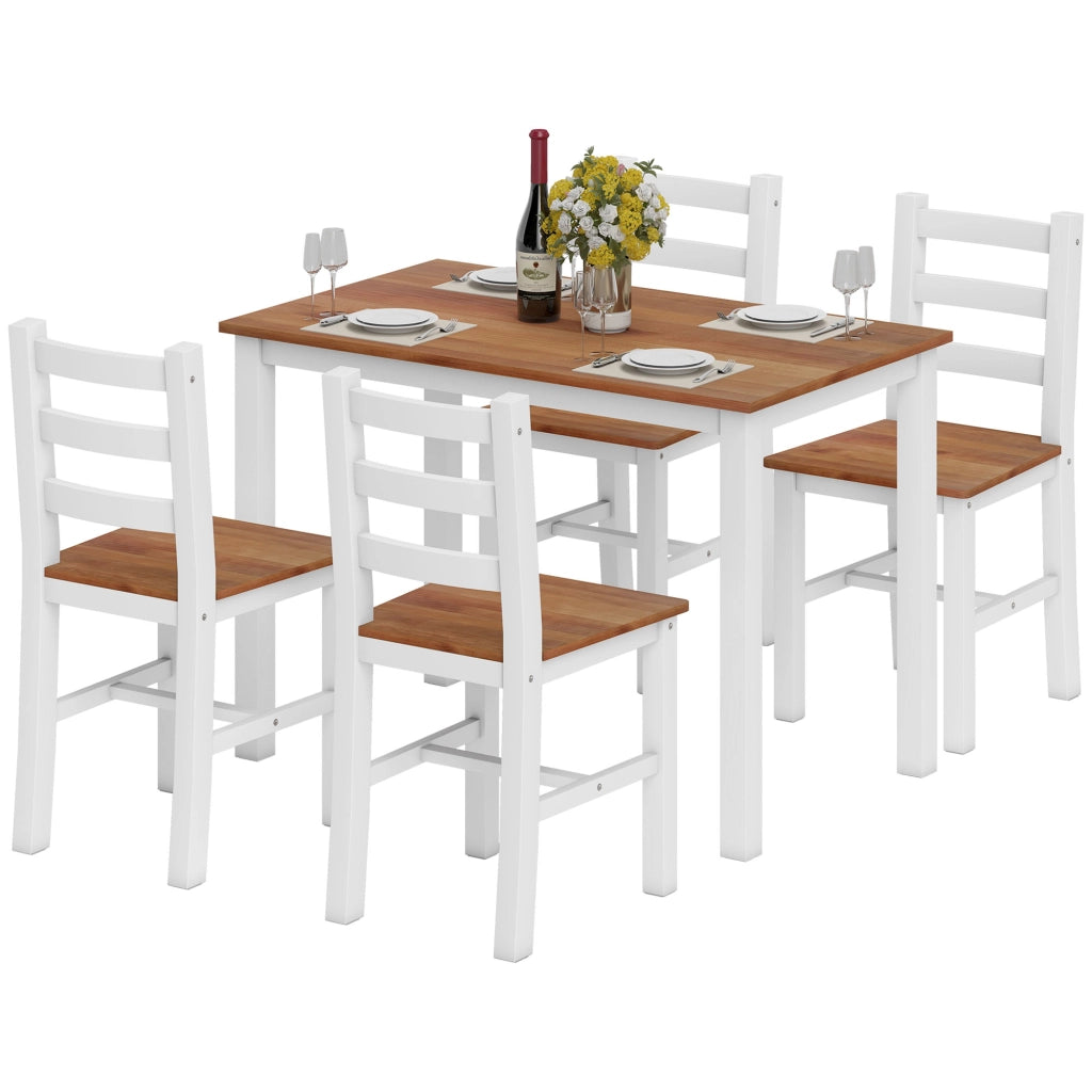 Tavolo da pranzo con 4 sedie ¨C zephmum ¨C legno di pino, marrone e bianco