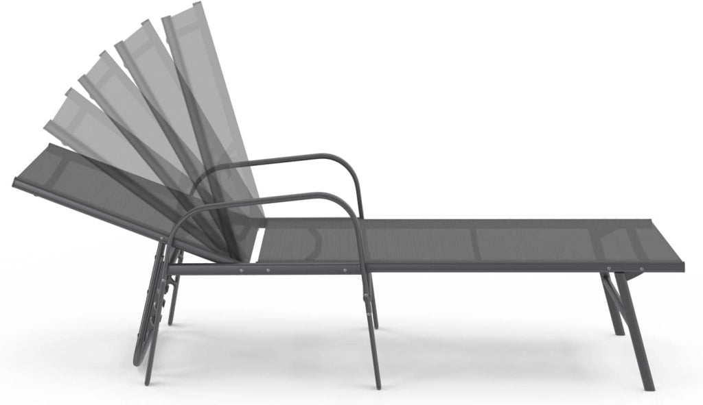 Set di 2 lettini da Giardino reclinabili FIDJI in Acciaio Grigio Antracite e Tessuto Grigio