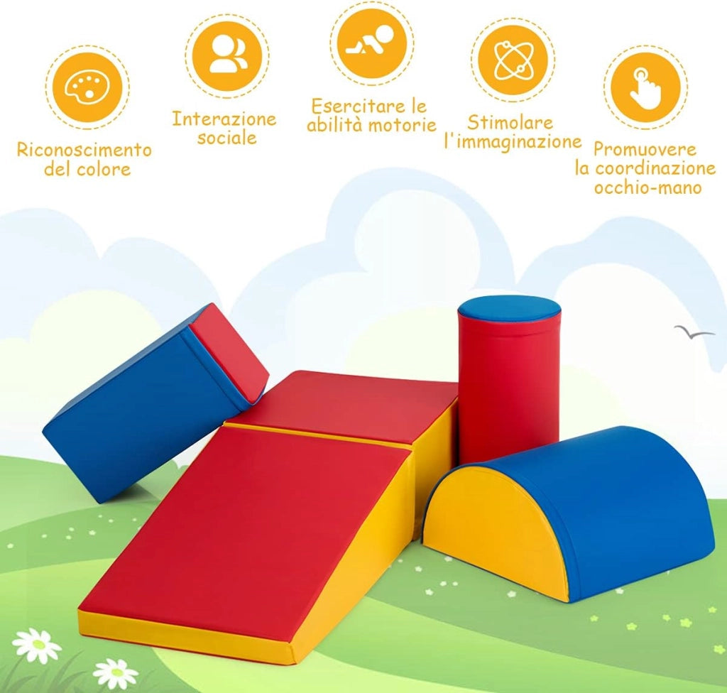 Set di 5 Blocchi con Diverse Forme e Colori, Giocattolo per Arrampicata e Strisciamento, Aiuta i Bambini a Crescere (Rosso)