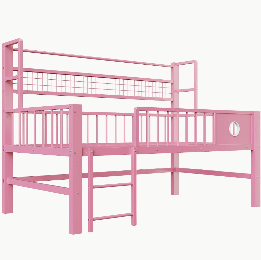 Letto a soppalco basso per bambini 90x200 cm rosa