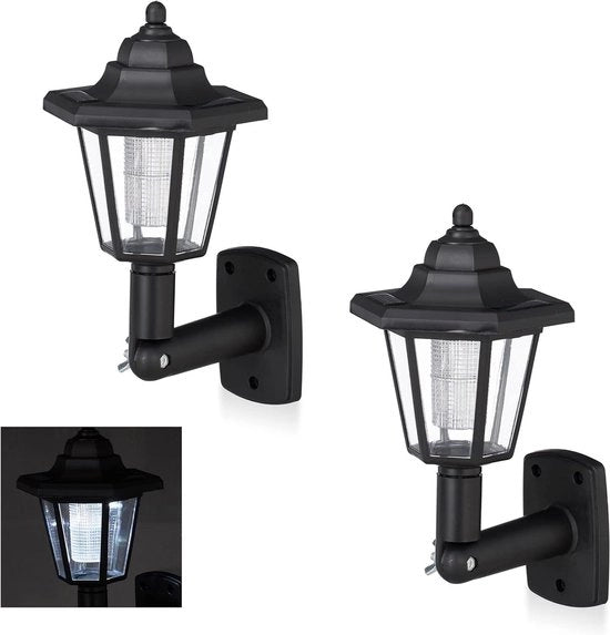 Set di lampada a LED solare da parete nostalgica da 2 - illuminazione esterna risparmiatore di energia impermeabile nero