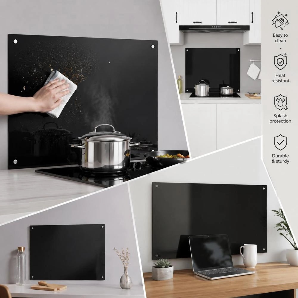 Kitchen Backsplash Black 100x60 Cm Tempered Glass