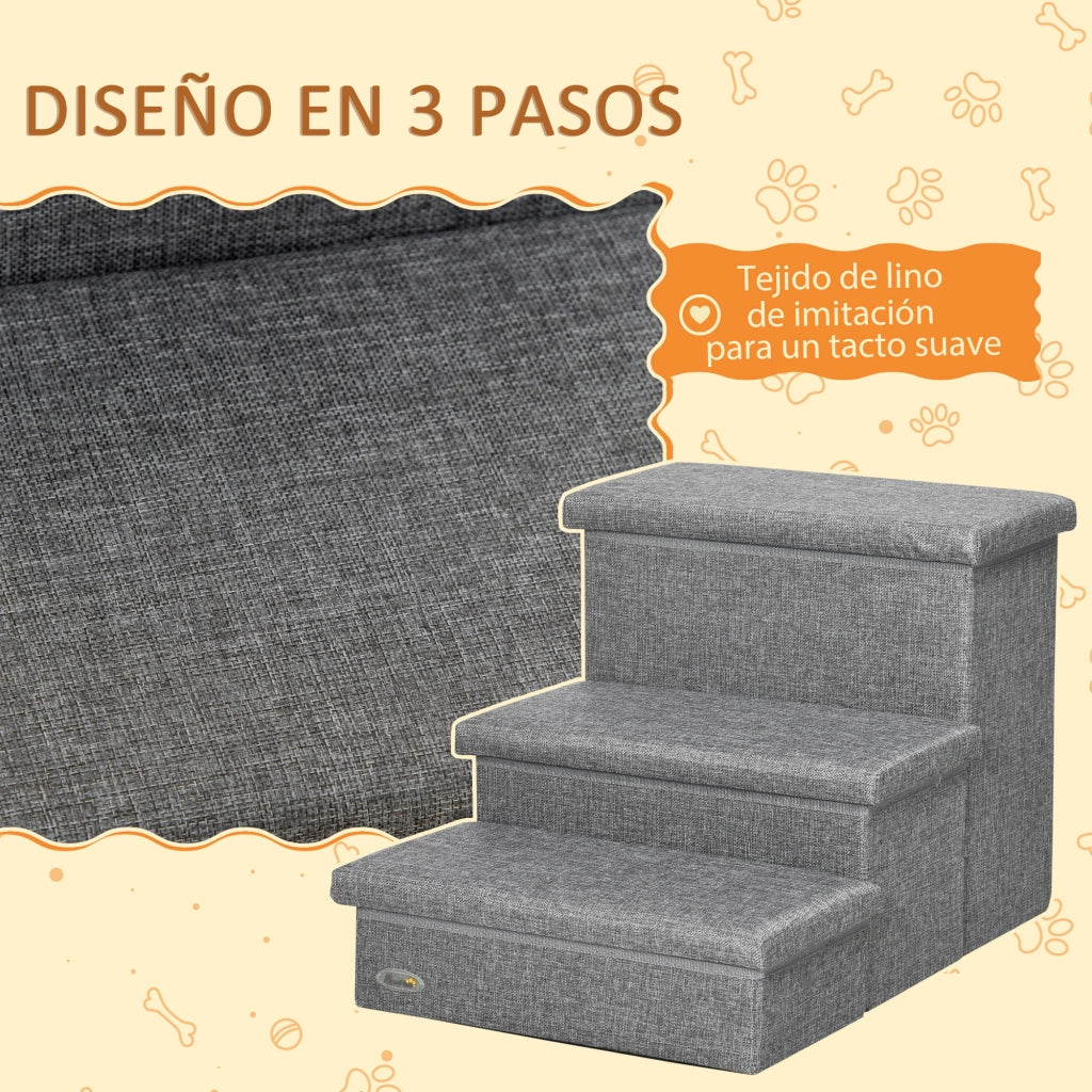 Scala per Cani e Gatti 3 Gradini con Contenitore ¨C zephmum ¨C Grigio 63.5x42.5x40.5 cm