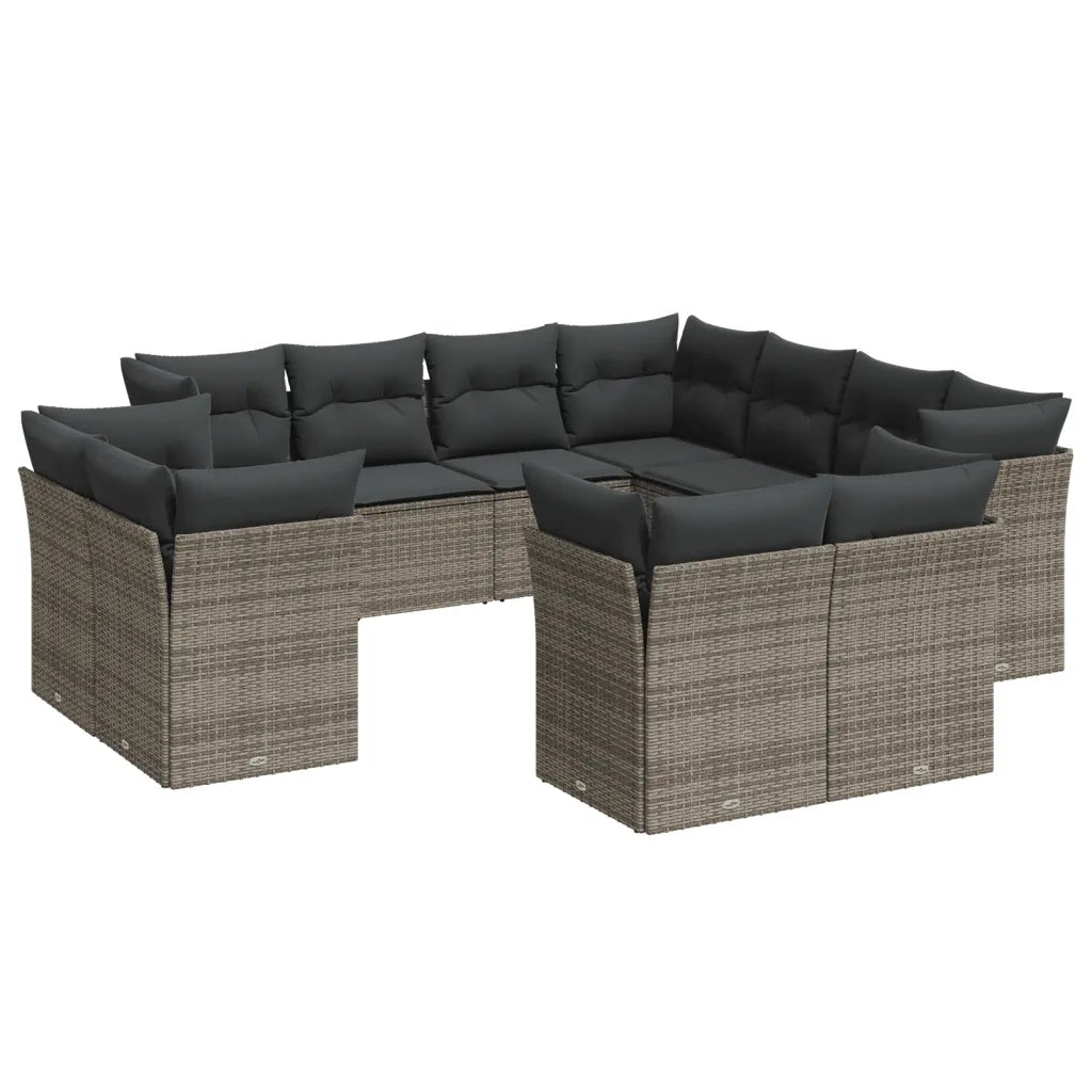 Set Divani da Giardino 11 pz con Cuscini in Polyrattan Grigio 3250349