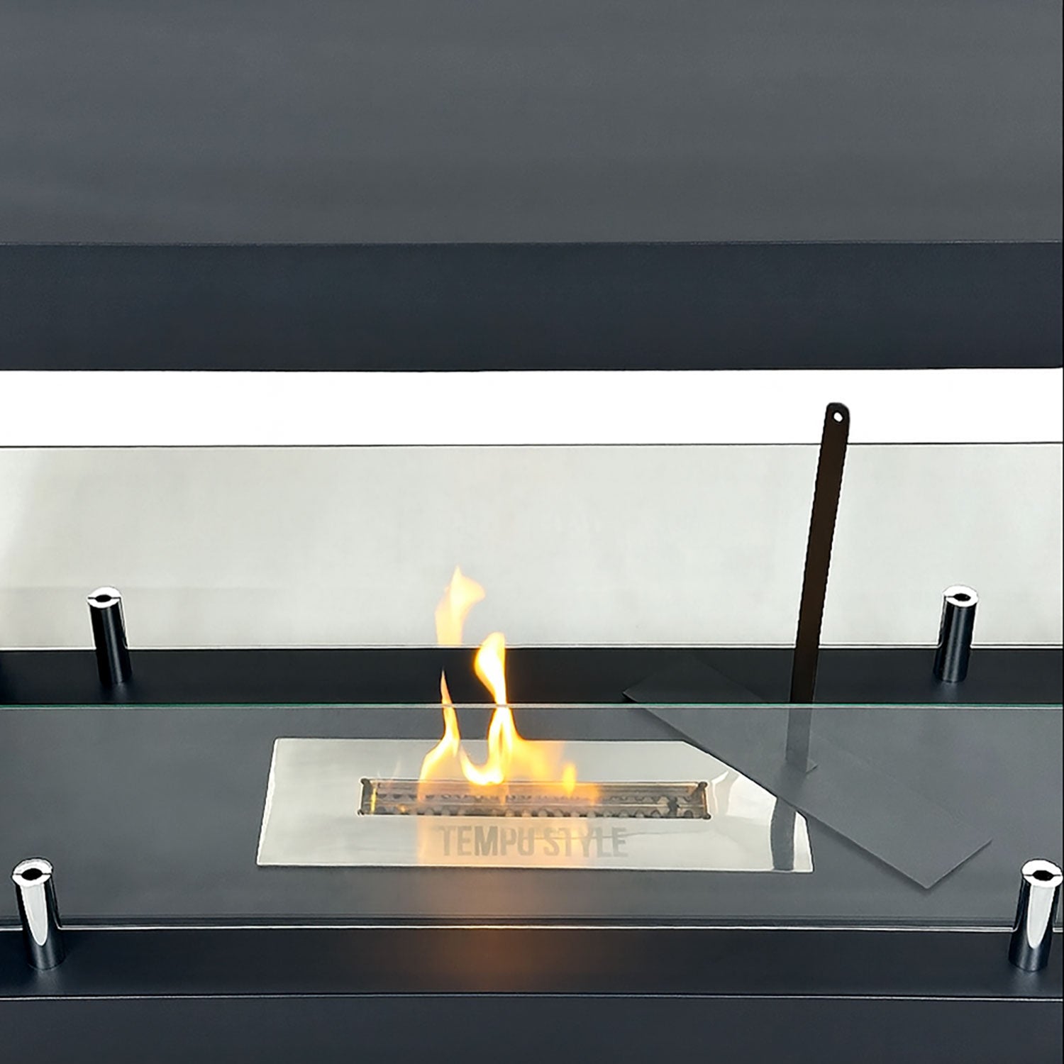 Camino a Bioetanolo da Terra Artico Design Aperto e Vetri Protettivi Serbatoio 850 ml in Acciaio Verniciato Nero