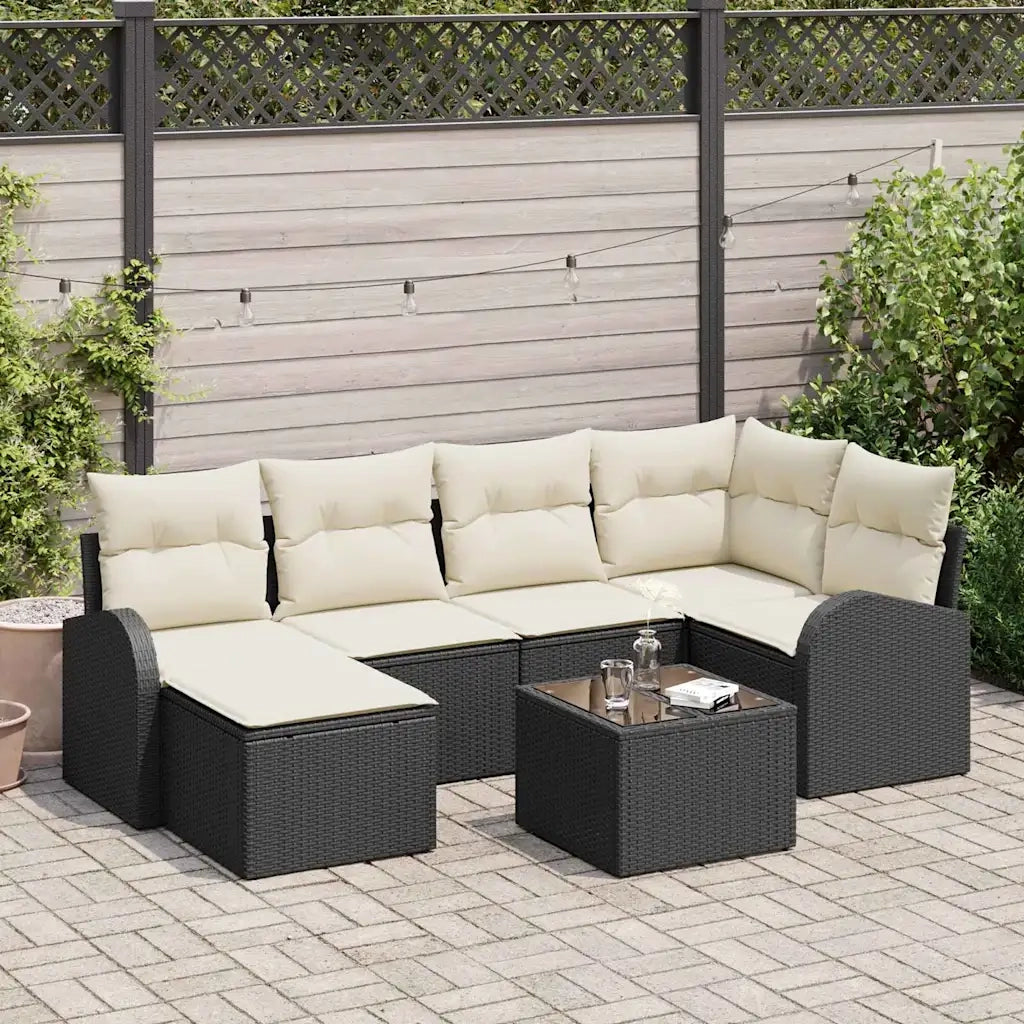 Set Divano da Giardino 7 pcs Nero polyrattan