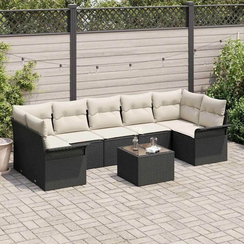 Set Divano da Giardino con cuscino 8 pcs Nero polyrattan 3345277