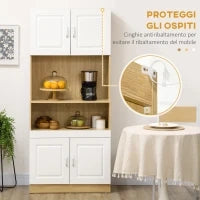 Mobile Dispensa Alto in Truciolato a 4 Ante con Armadietti e Ripiano Aperto, 80x40x180 cm