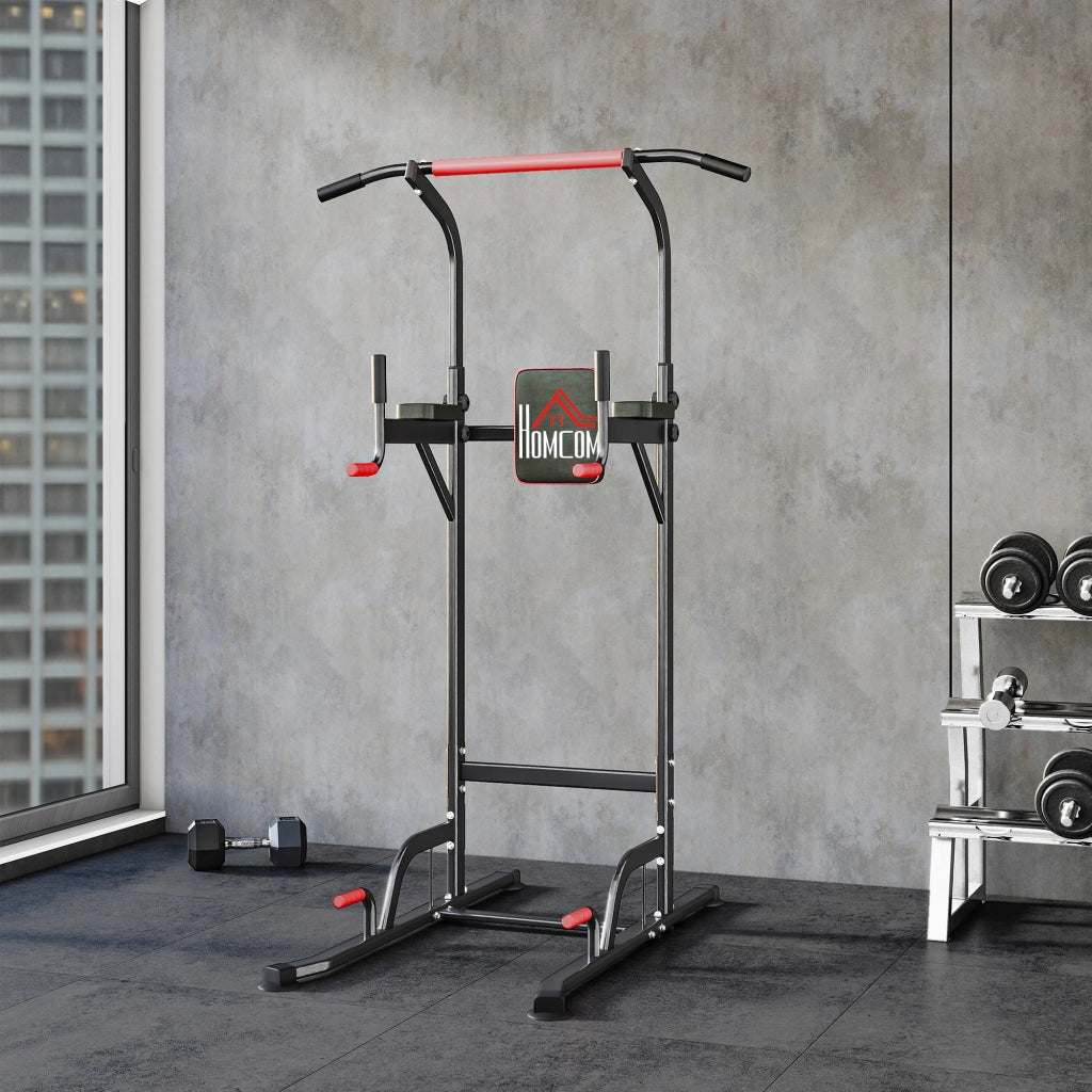 Barra per Trazioni Power Tower Stazione Fitness Multifunzione Regolabile 189-239cm in Acciaio Nero Rosso