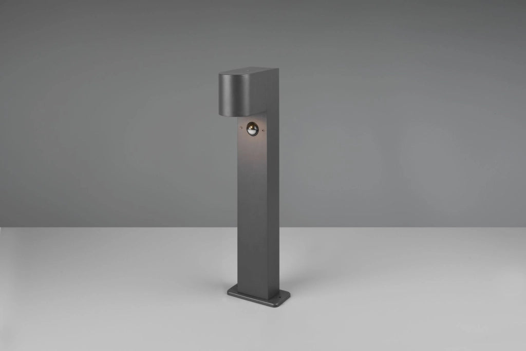 ROYA PALO DA ESTERNO FUSIONE ALLUMINIO STONDATA ANTRACITE CON SENSORE DI MOVIMENTO IP44 H.50CM 1 LUCE ATTACCO E27
