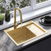 Lavello In Acciaio Fin Brush Gold con rubinetto da cucina