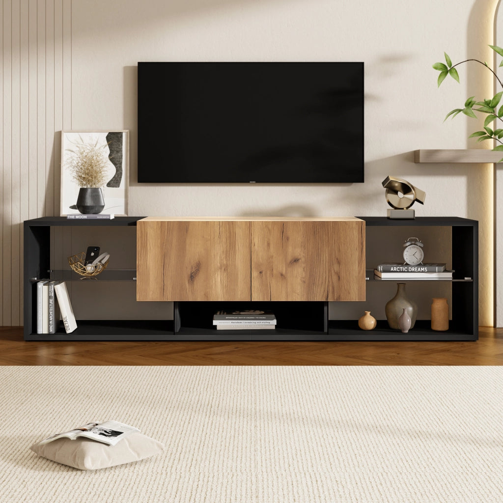 Cassettiera per TV nera e naturale in truciolare lunghezza 160 cm