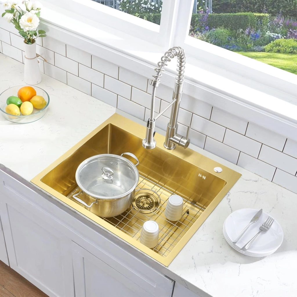 Lavello In Acciaio Liam Brush Gold con rubinetto da cucina