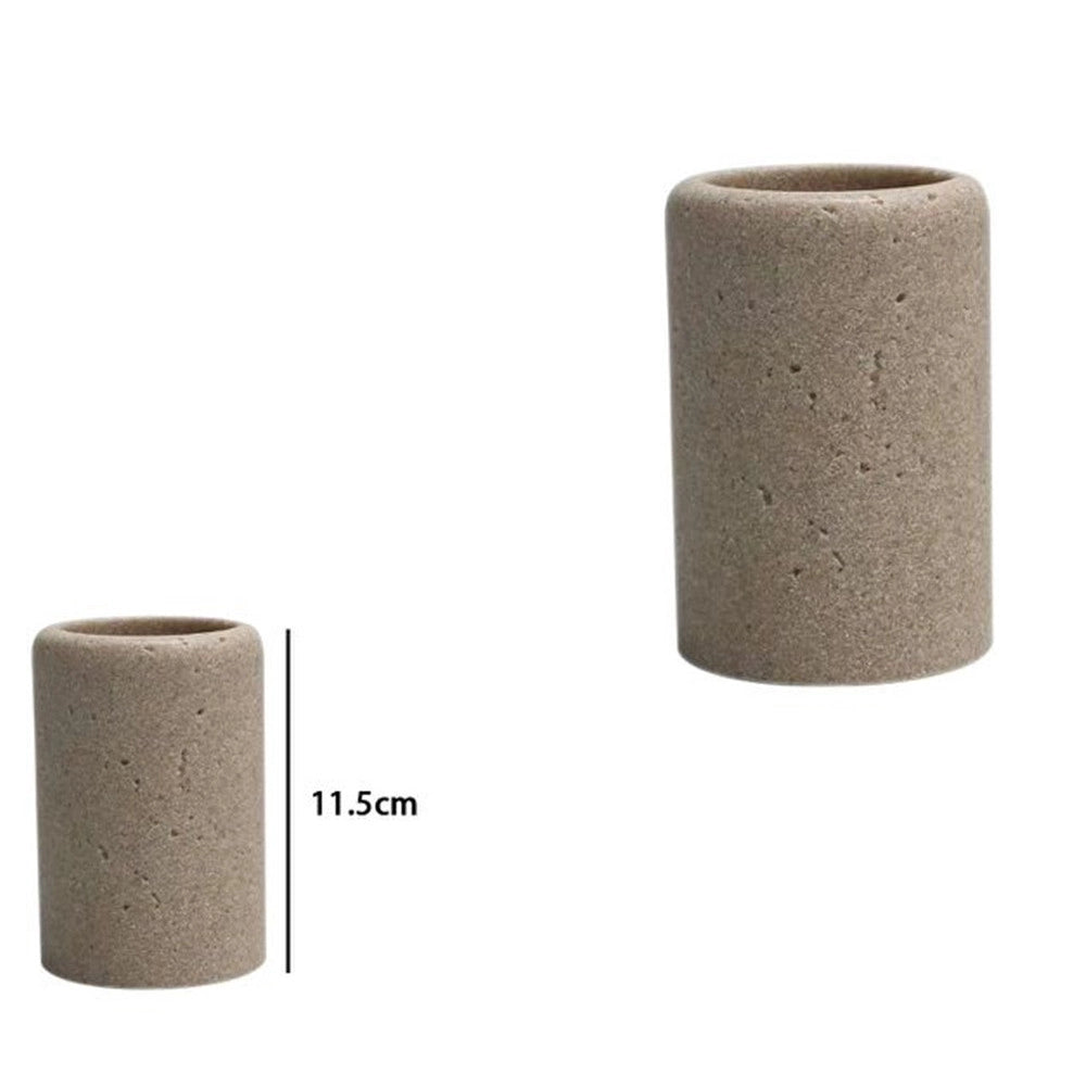 Trade Shop - Bicchiere Porta Spazzolini Pietra Cemento Naturale Accessorio Arredo Da Bagno 87824 -