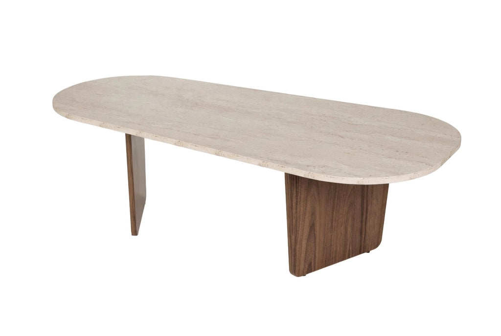 Tavolino in legno "Ovalis" - 130 x 65 x 40 cm - Travertino / Noce