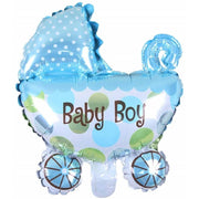 Trade Shop - 2pz Palloncini Palloncino Carrozzina Azzurra Baby Nascita 43x28cm Compleanni Festa -