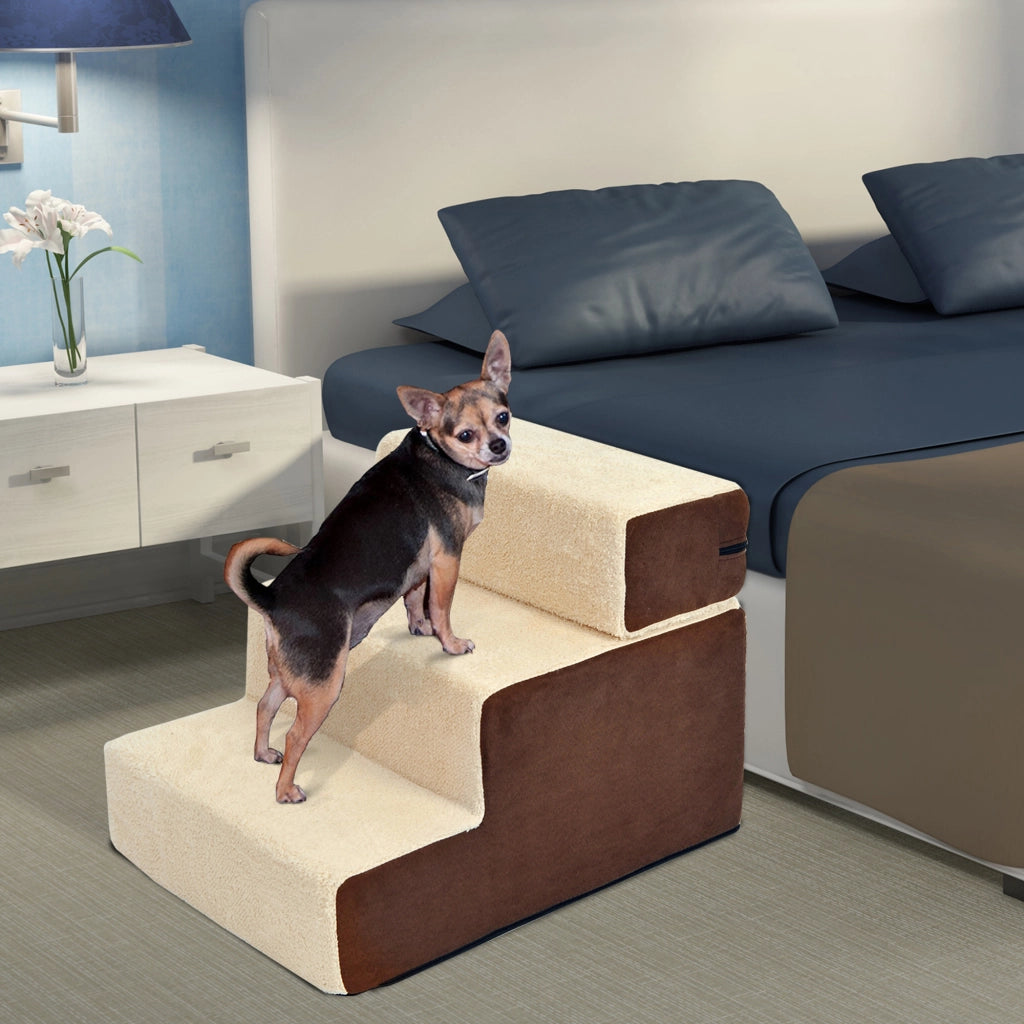 Scala per animali domestici 3 gradini per cani e gatti ¨C Minimal ¨C Beige tessuto morbido 54x40x39 cm