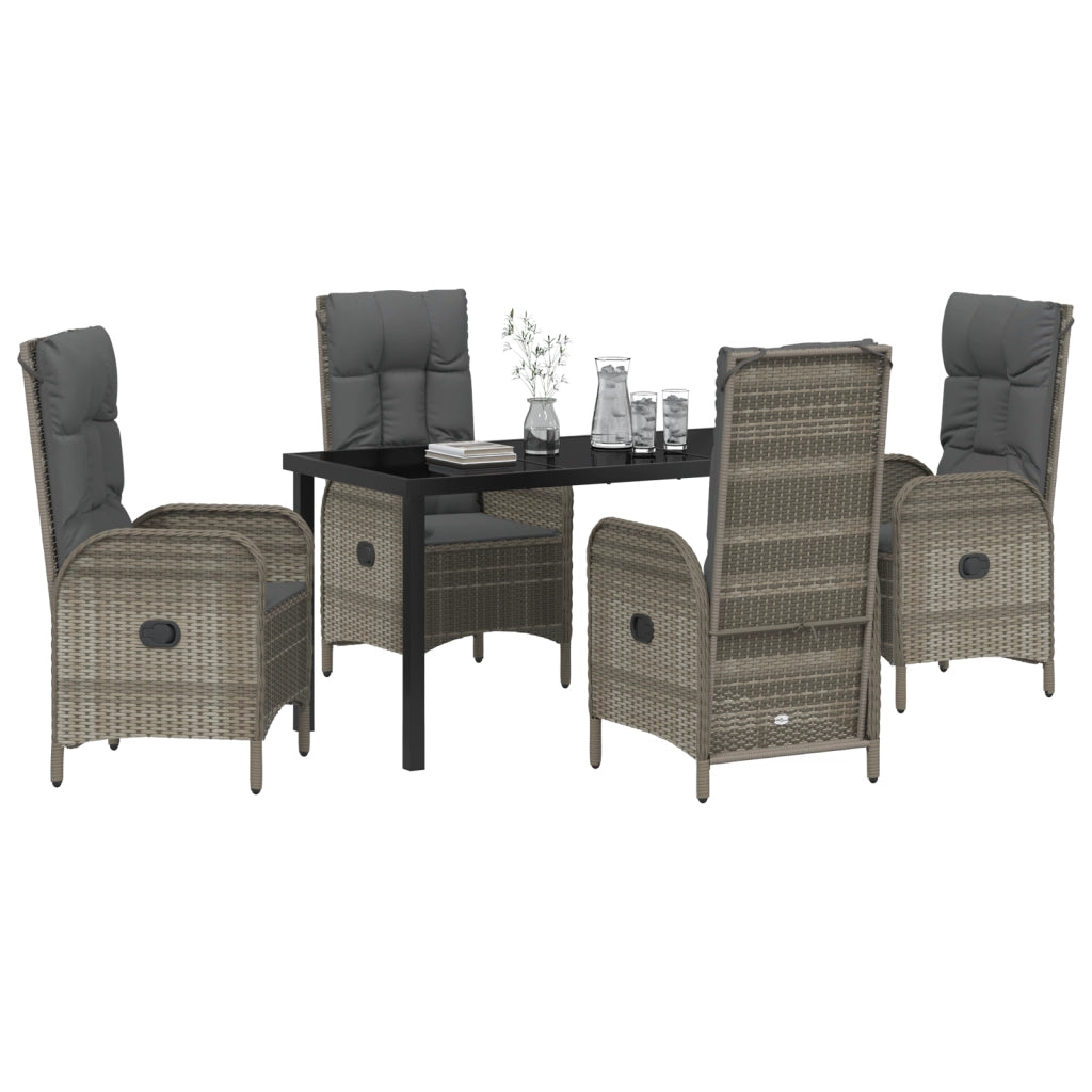 Set da pranzo da giardino 5 pezzi grigio in rattan polimerico