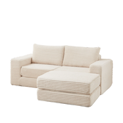 Divano letto modulare con poggiapiedi rimovibile e moduli combinabili in tessuto a coste beige
