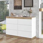Cassettiera a 6 cassetti con ampio spazio contenitivo in truciolare E1 bianco e rovere