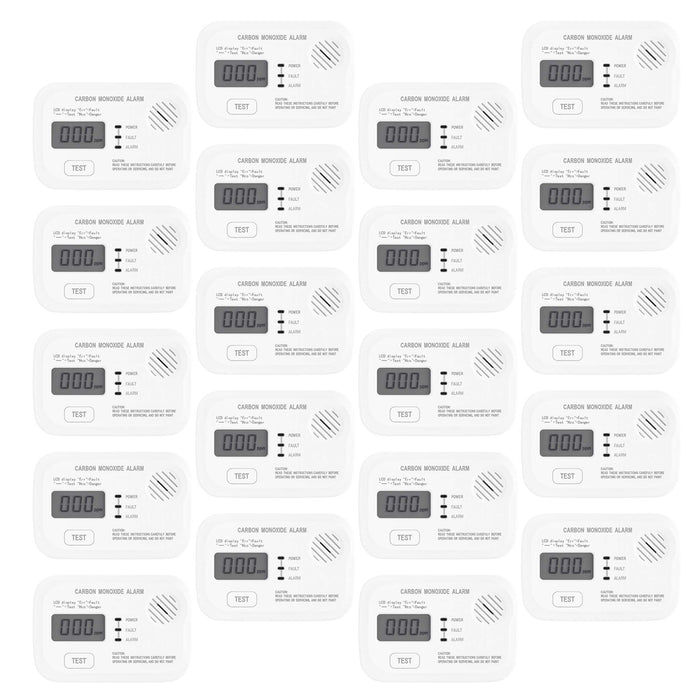 Set 20x Rilevatore monossido di carbonio con display 120 x 74 x 31 mm, allarme CO con batterie sostituibili incluse