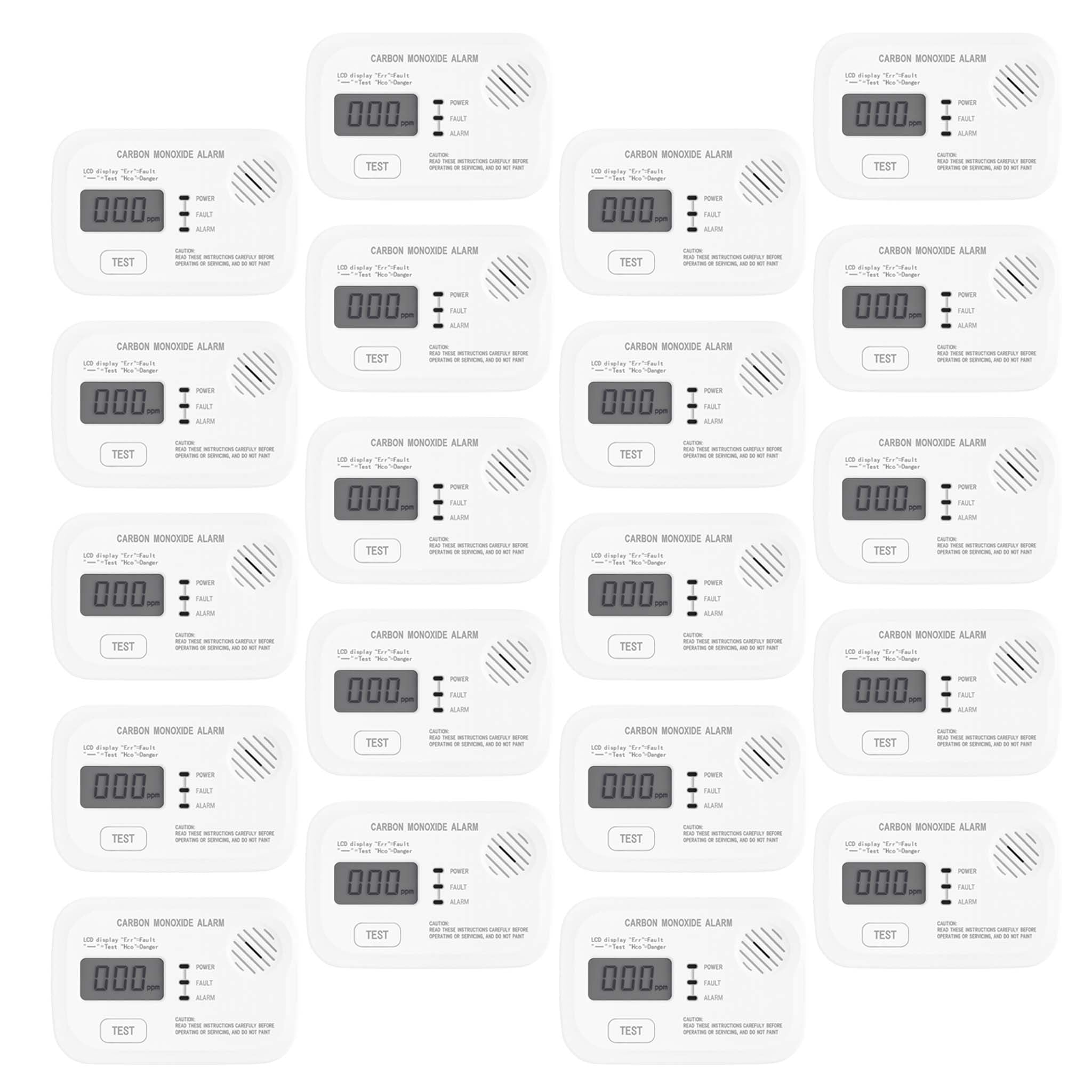 Set 20x Rilevatore monossido di carbonio con display 120 x 74 x 31 mm, allarme CO con batterie sostituibili incluse