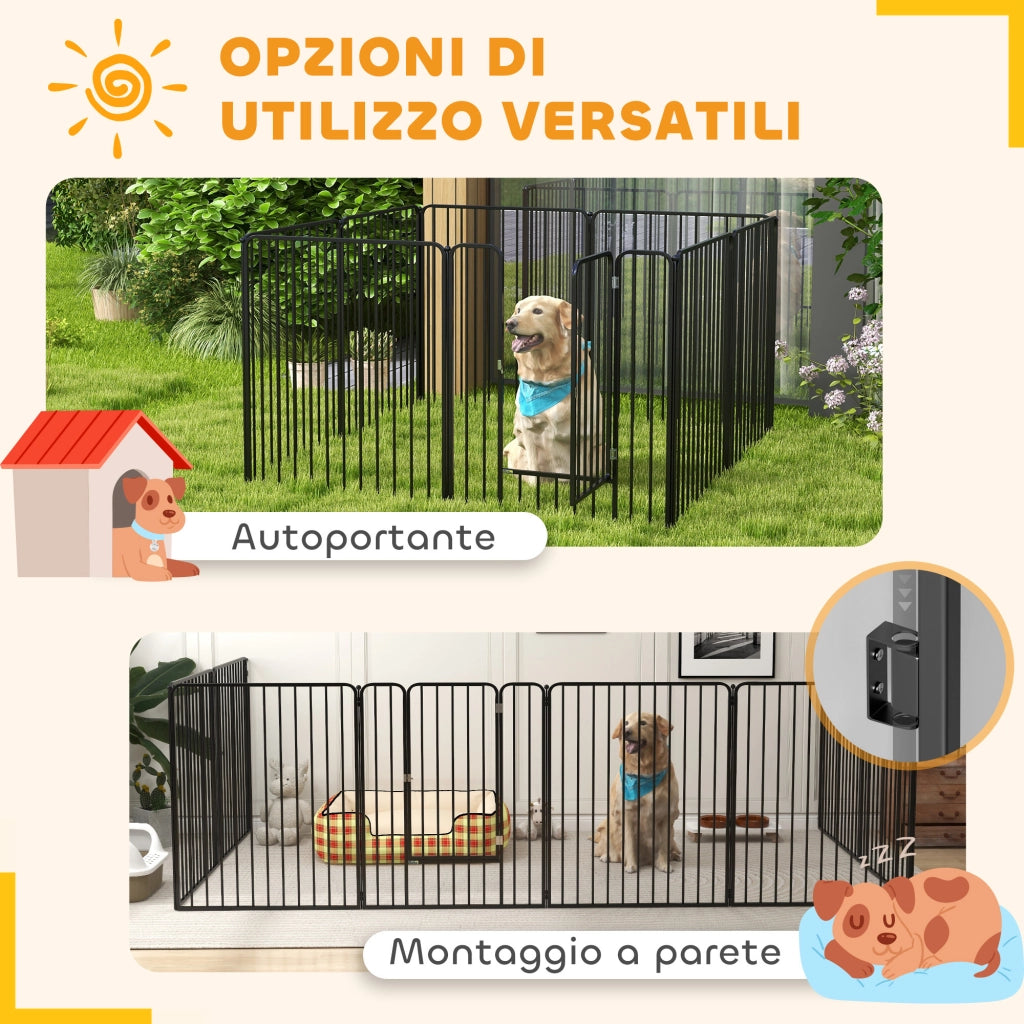 Recinzione per Cani Modulare 8 Pannelli ¨C Zephmum ¨C Nero Acciaio 164x164x100 cm