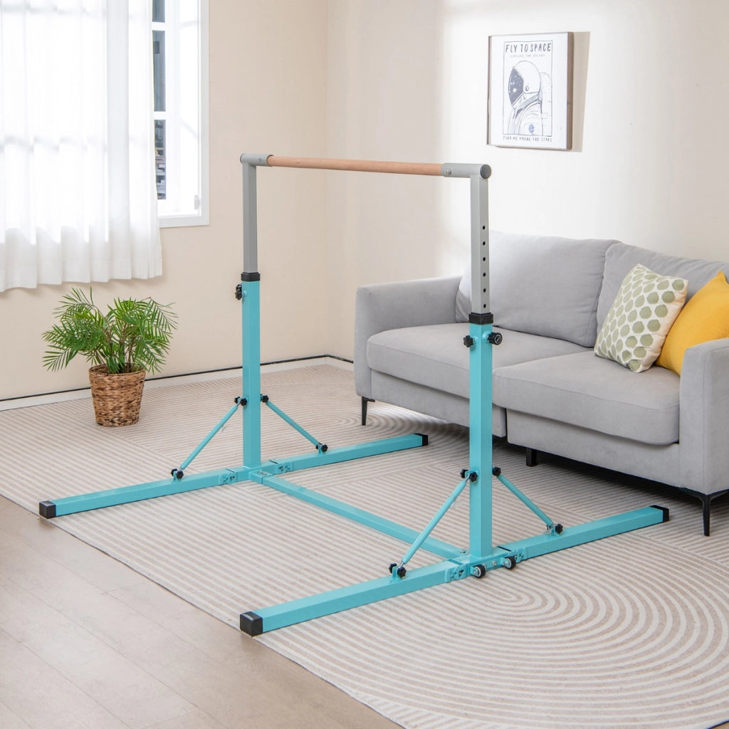 Barra ginnastica per bambini con 13 altezze regolabili portata 100kg-Attrezzatura palestra domestica Azzurro