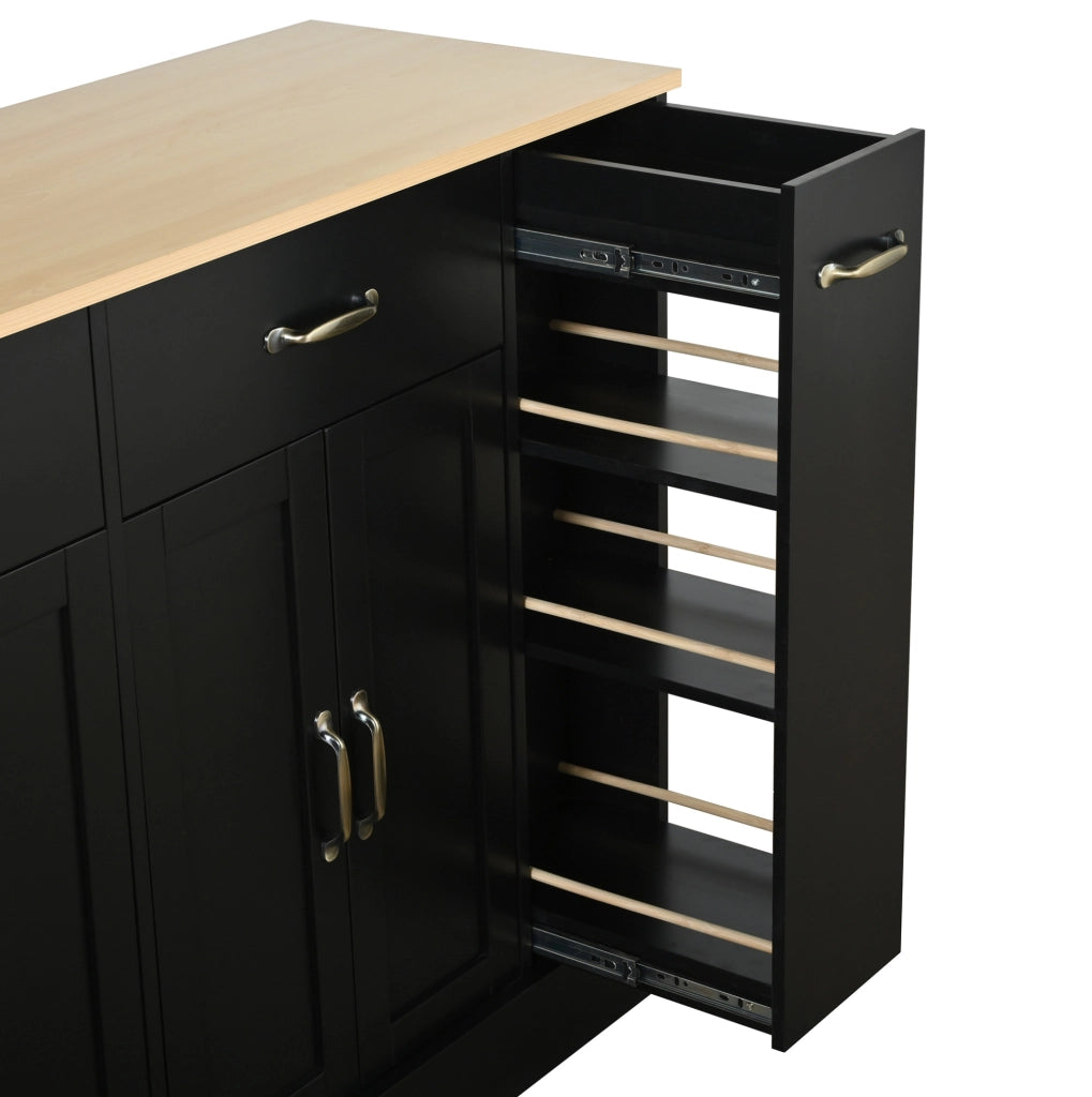 Credenza 133.5x40x86 cm con vano per bidone; ripiani organizzati in MDF nero