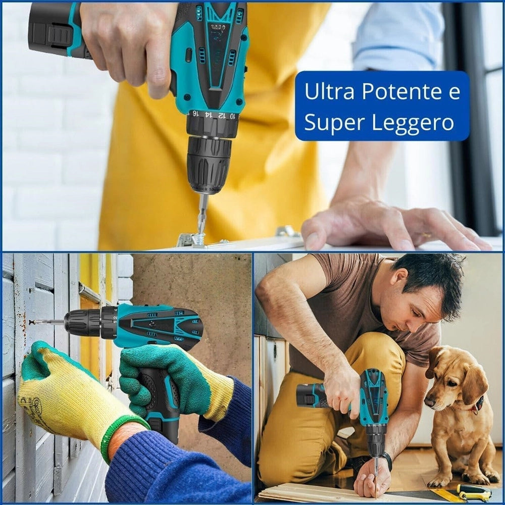 Trade Shop - Set Trapano Avvitatore + Flex Smerigliatrice Angolare A Batteria 18v Con Accessori -