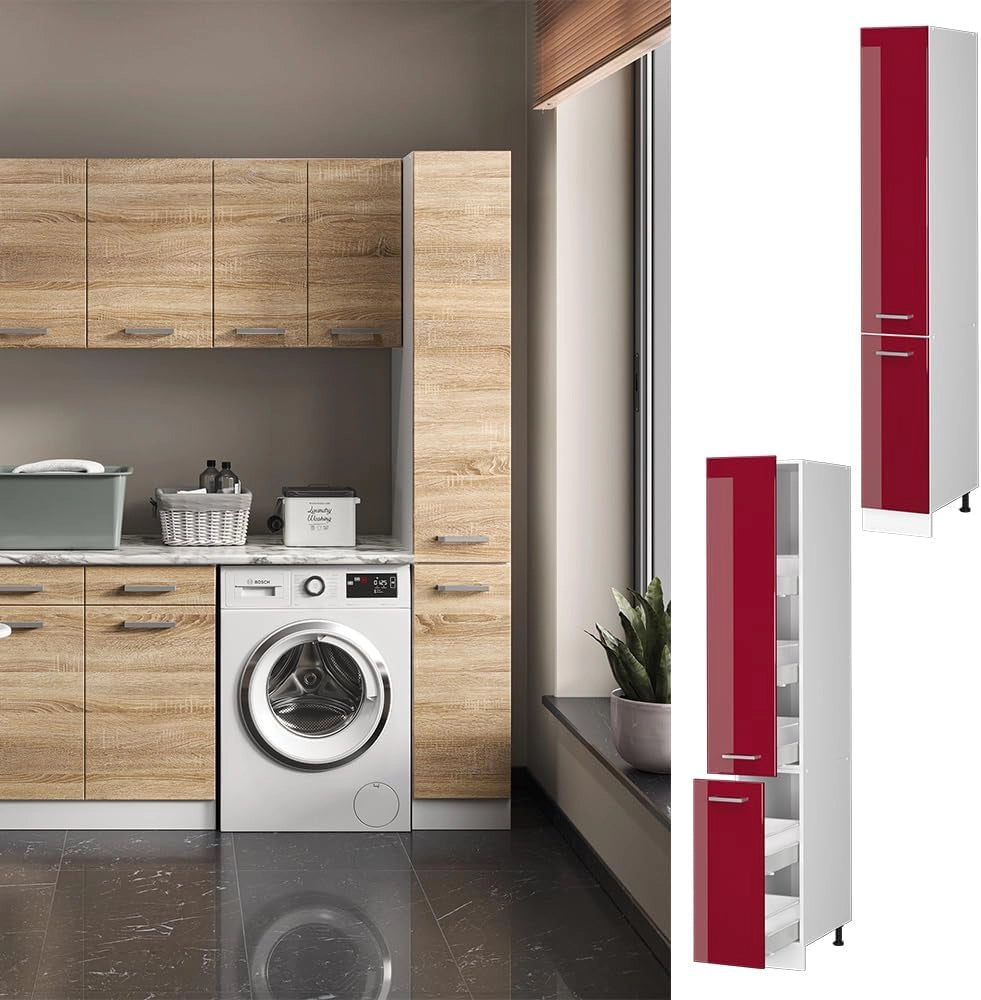 Dispensa universale R-Line, Rosso bordeaux lucido, 30 cm con porte, per la conservazione di utensili domestici e per hobby