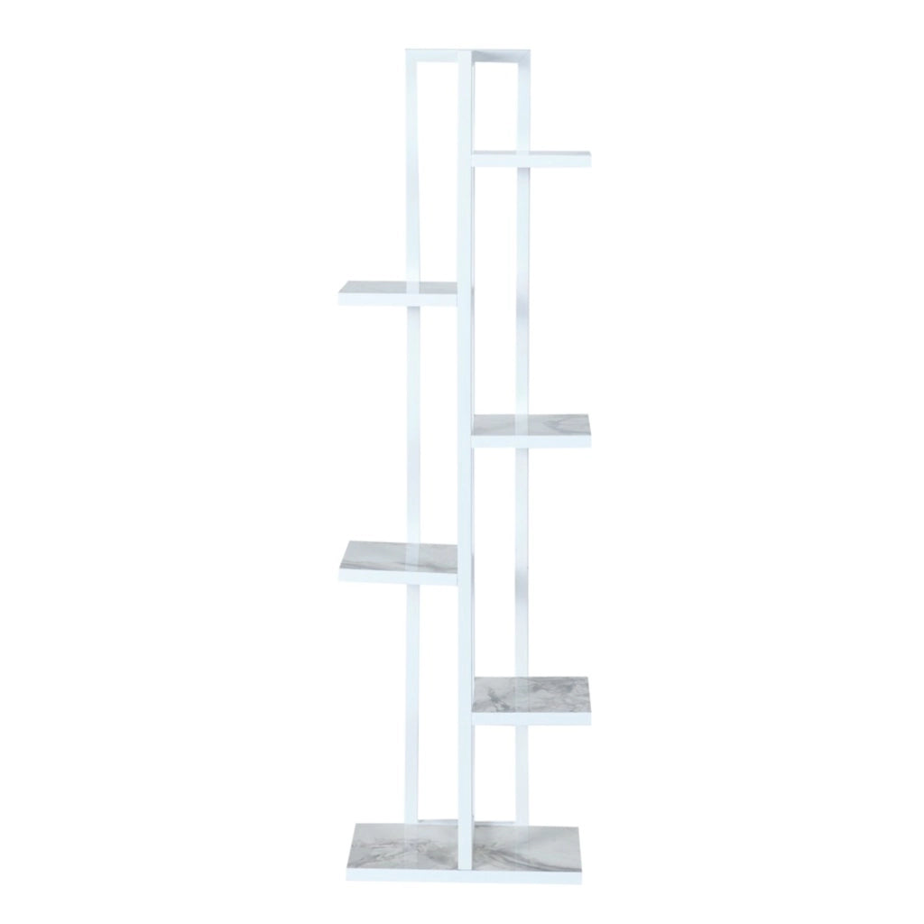 Scaffale Portapiante 'Tohmajärvi' Mobile a Terra con Ripiani Portaoggetti - Bianco/Marmo Bianco [en.casa]