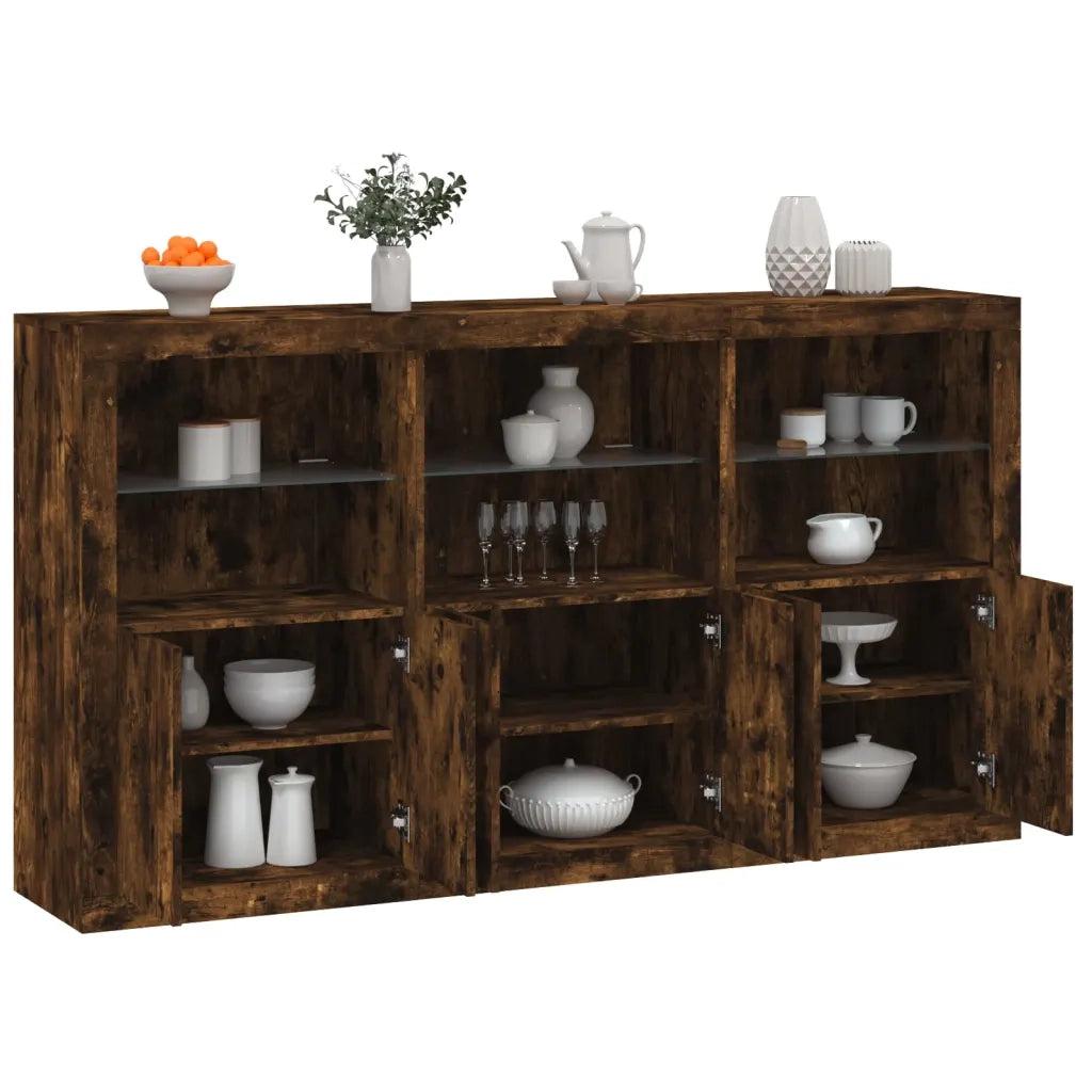 Credenza | Madia | Buffet da pranzo | Armadio da pranzo con Luci LED Rovere Fumo 181,5x37x100 cm