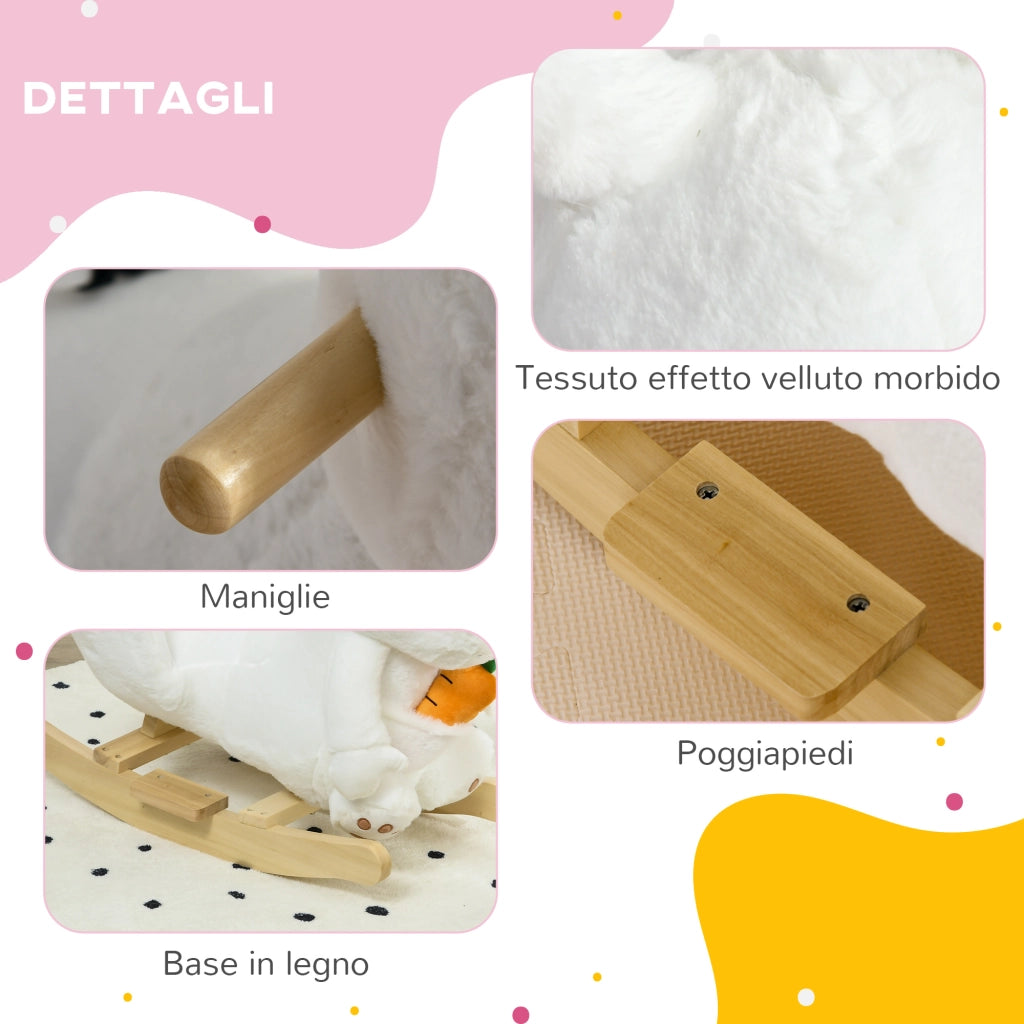 Animale a Dondolo a forma di Coniglio con Suoni e Cintura di Sicurezza, 60x33x50 cm, Bianco