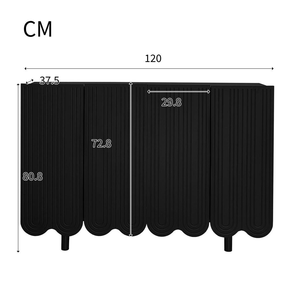 Sideboard con 4 ante intagliate; 120 x 80;8 x 37;5 cm; MDF; nero