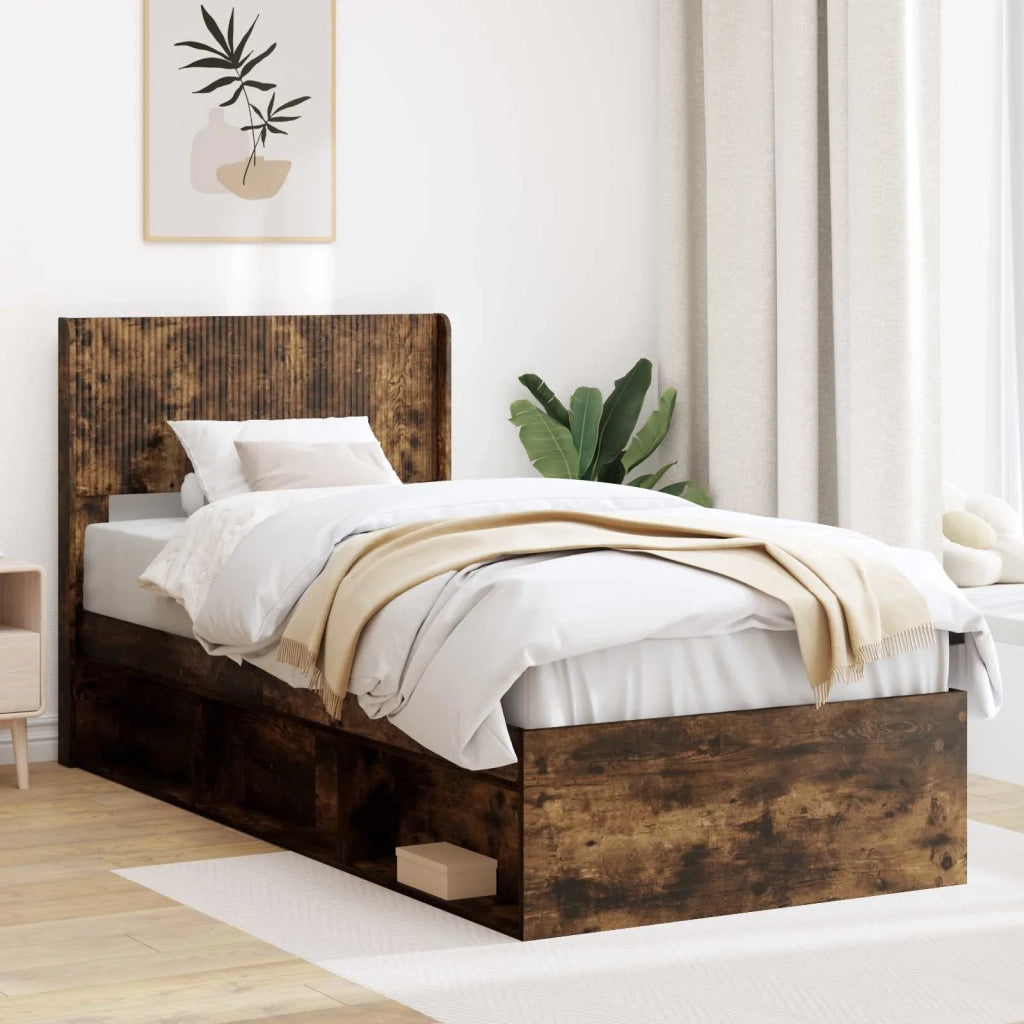 Struttura del letto con stoccaggio e testata-Giroletto con contenitore Rovere Fumo 366713