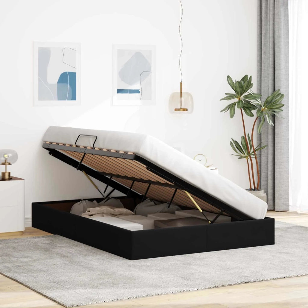 Letto ottomano con archiviazione Nero 140 x 200 cm Velluto 3442888
